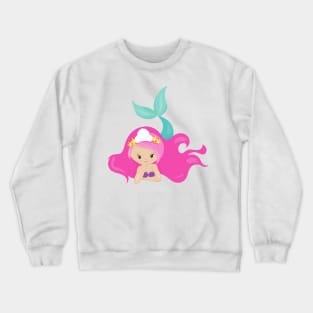 Cute Mermaid, Pink Hair, Little Mermaid, Starfish Crewneck Sweatshirt